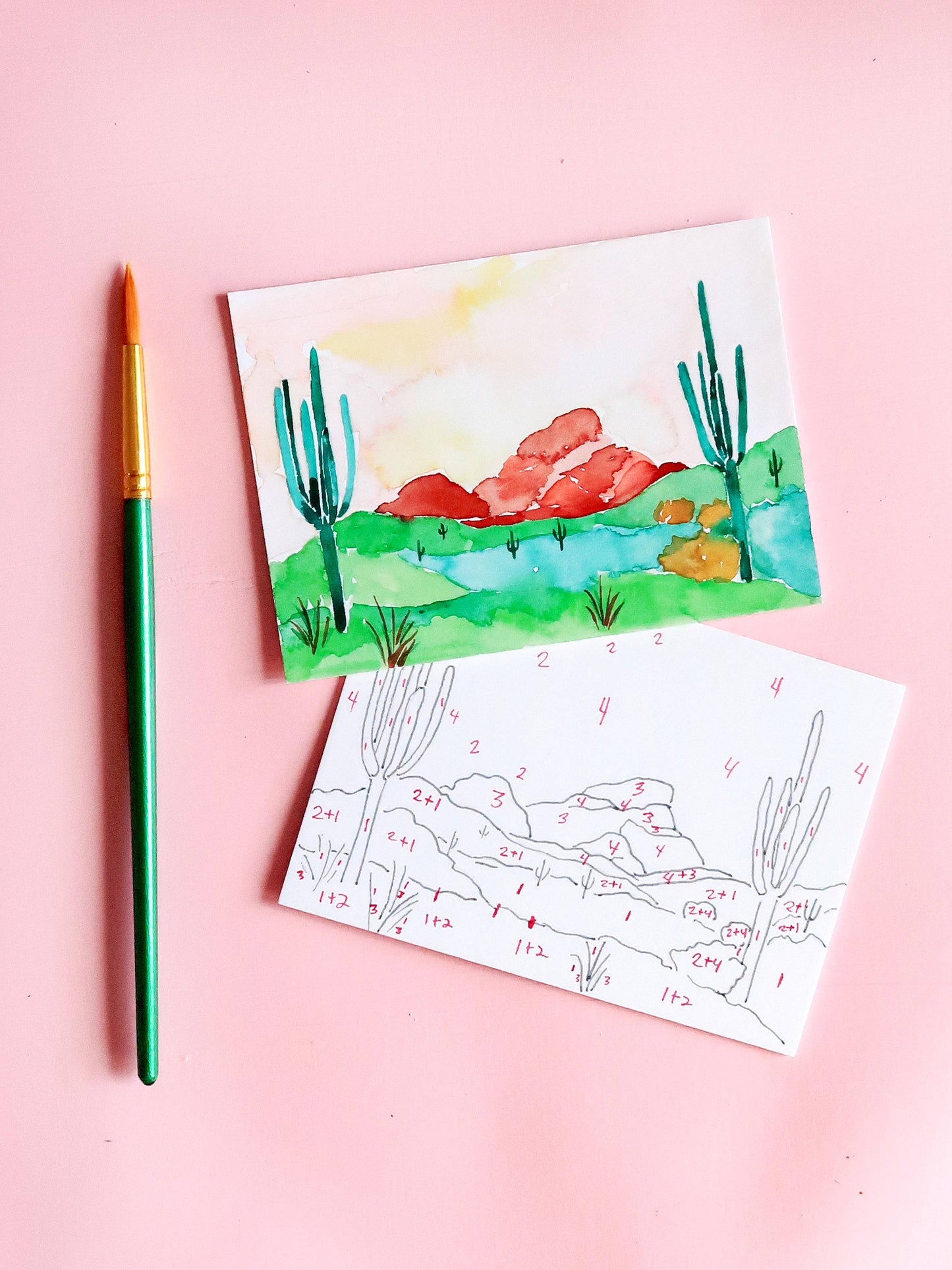 Watercolor Kit Cactus Desert Landscape Paint by Number