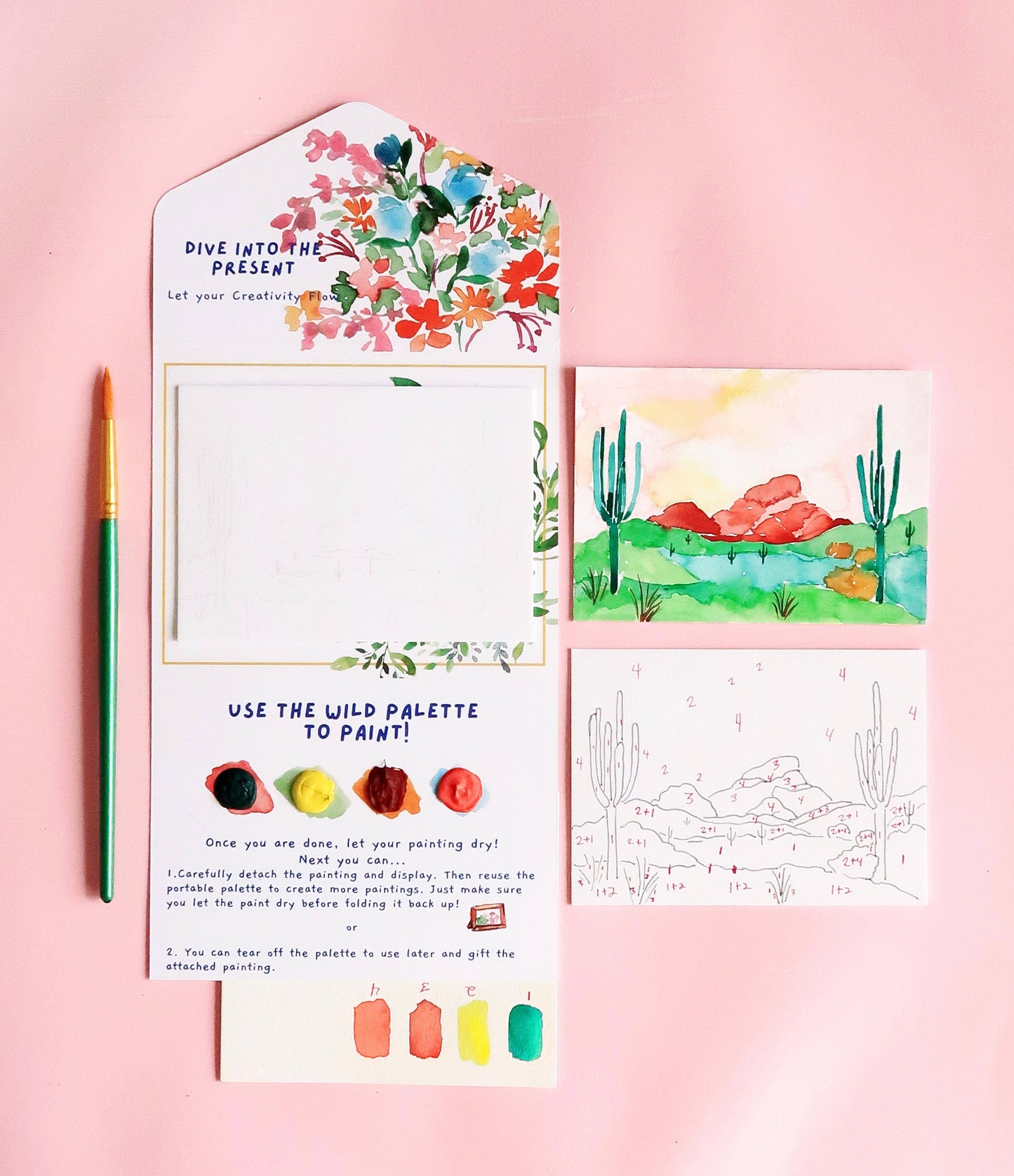 Watercolor Kit Cactus Desert Landscape Paint by Number