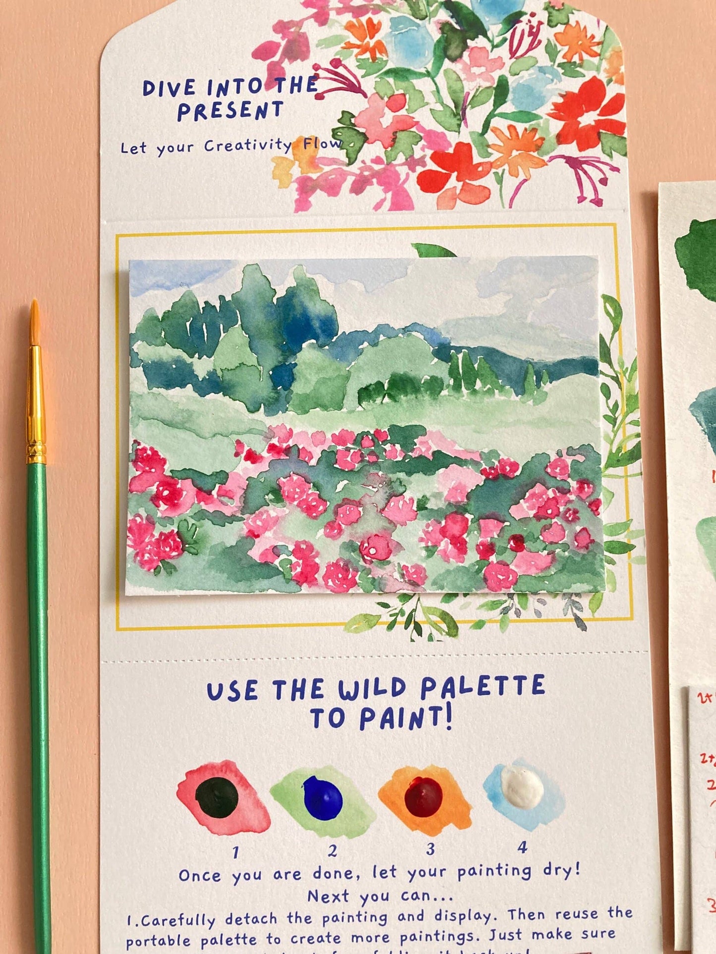 Rose Flowers Landscape Paint by Number DIY Watercolor Kit