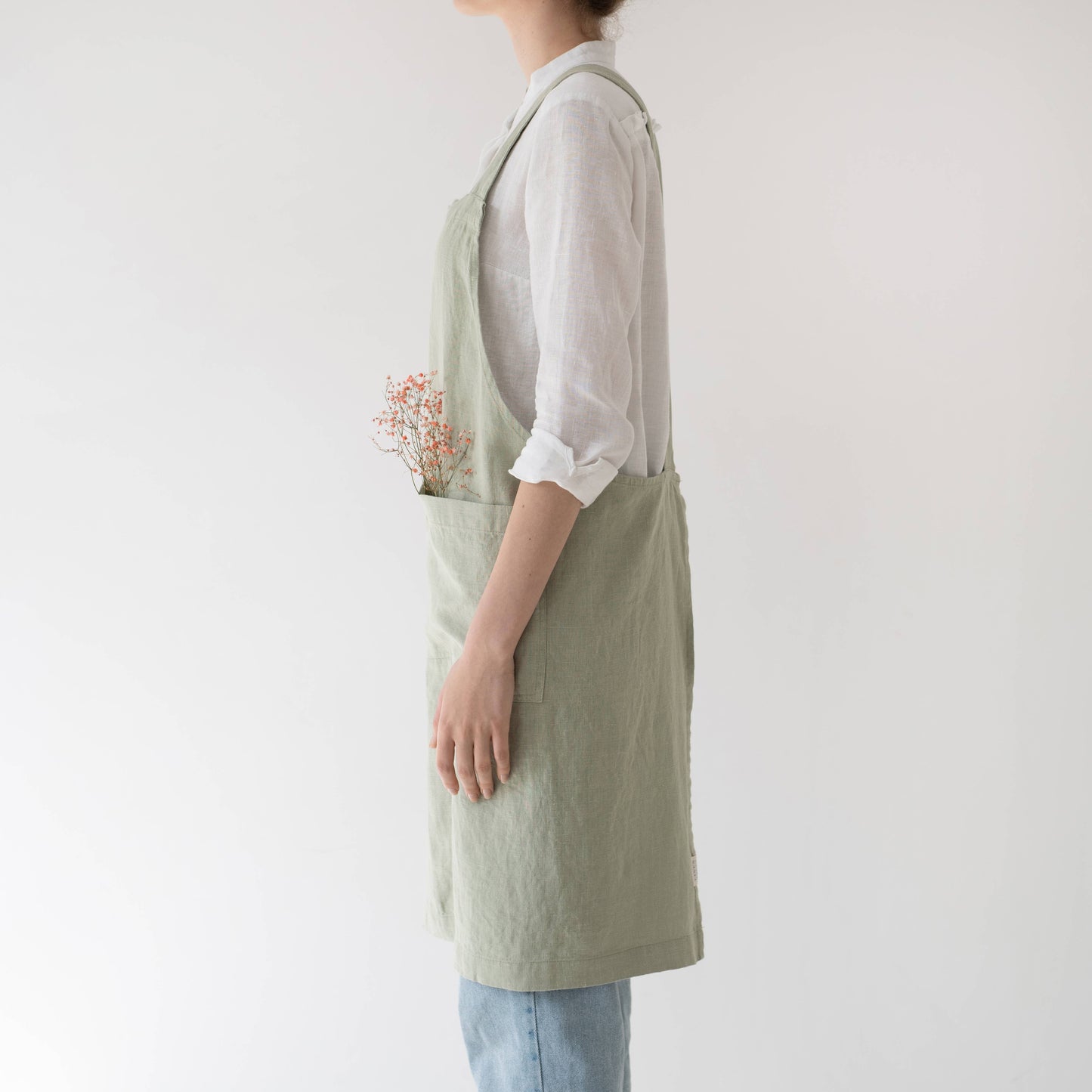Sage Linen Japanese Crossback Apron