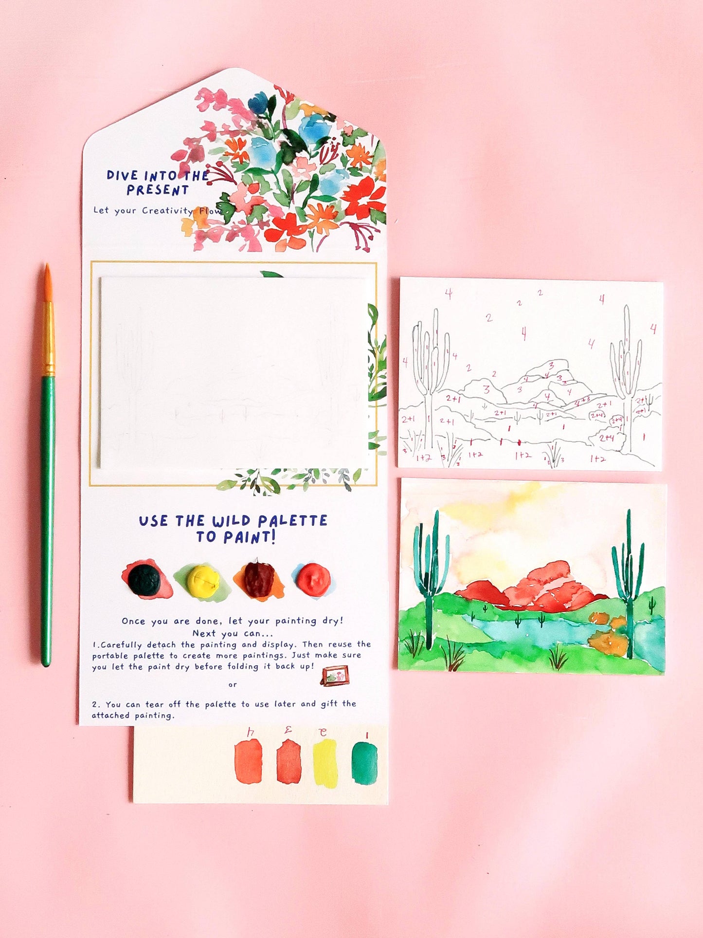 Watercolor Kit Cactus Desert Landscape Paint by Number
