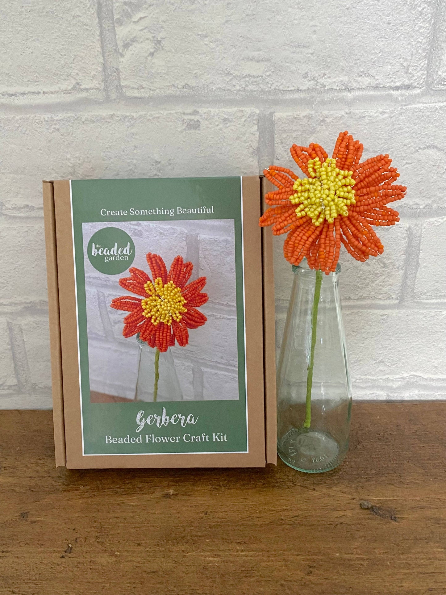 Beaded Flower Craft Kit - Gerbera (Orange). A creative gift.