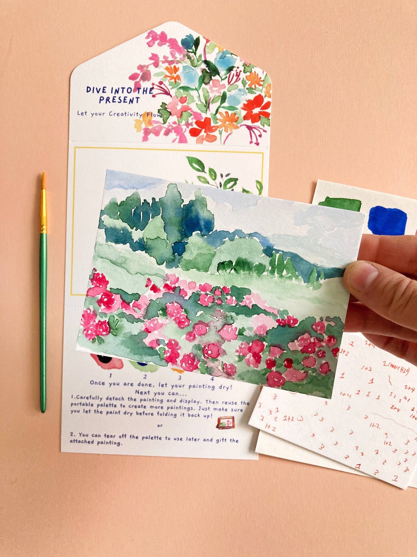 Rose Flowers Landscape Paint by Number DIY Watercolor Kit