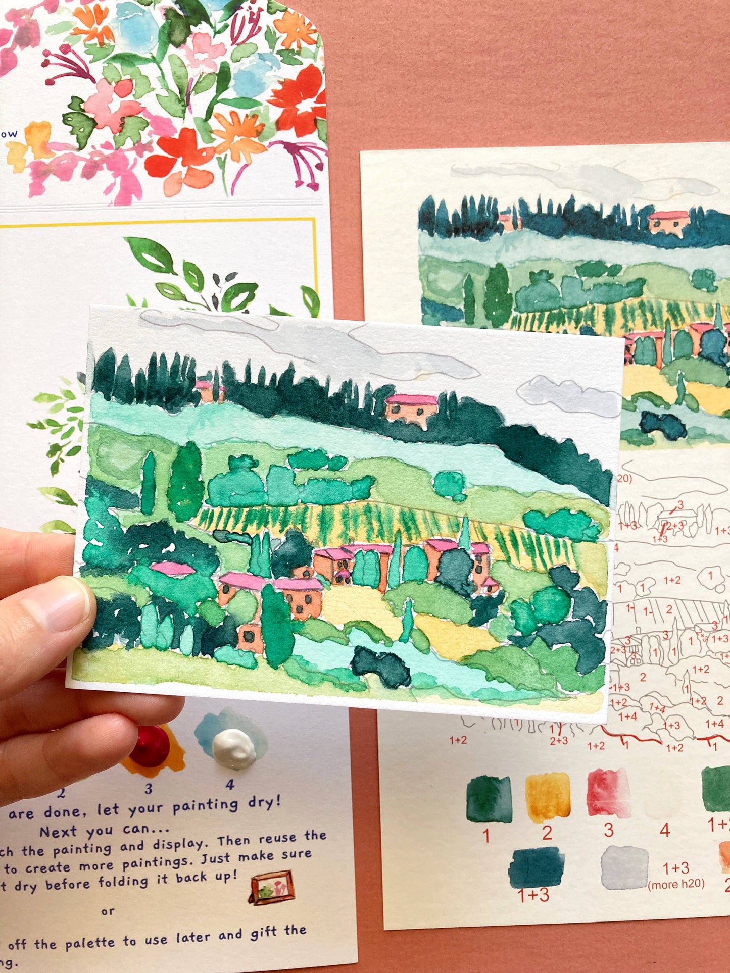 Tuscan Italian Landscape Paint by Number DIY Watercolor Kit