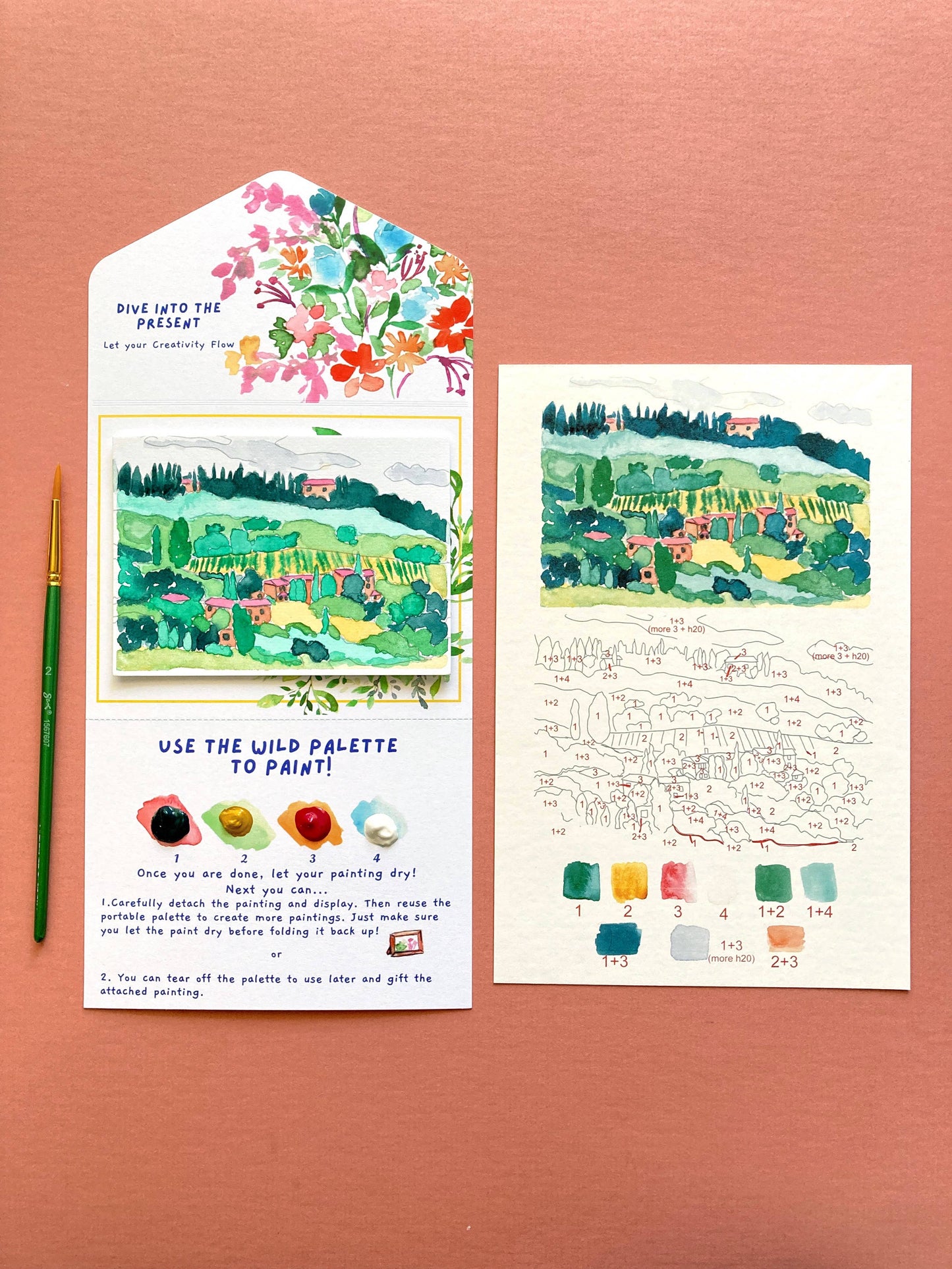 Tuscan Italian Landscape Paint by Number DIY Watercolor Kit