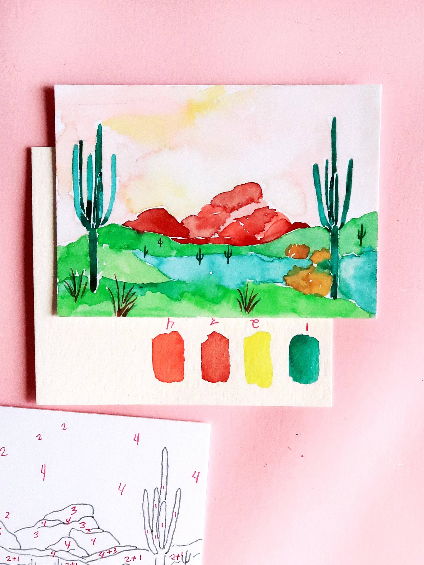 Watercolor Kit Cactus Desert Landscape Paint by Number