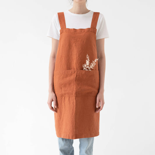 Baked Clay Linen Japanese Crossback Apron