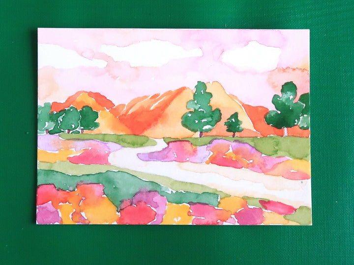Mountain &amp; Flowers Landscape Paint by Number Watercolor Kit