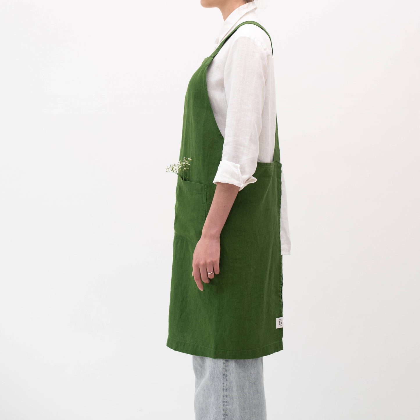 True Green Linen Japanese Crossback Apron