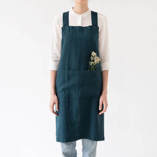 Deep Water Linen Japanese Crossback Apron