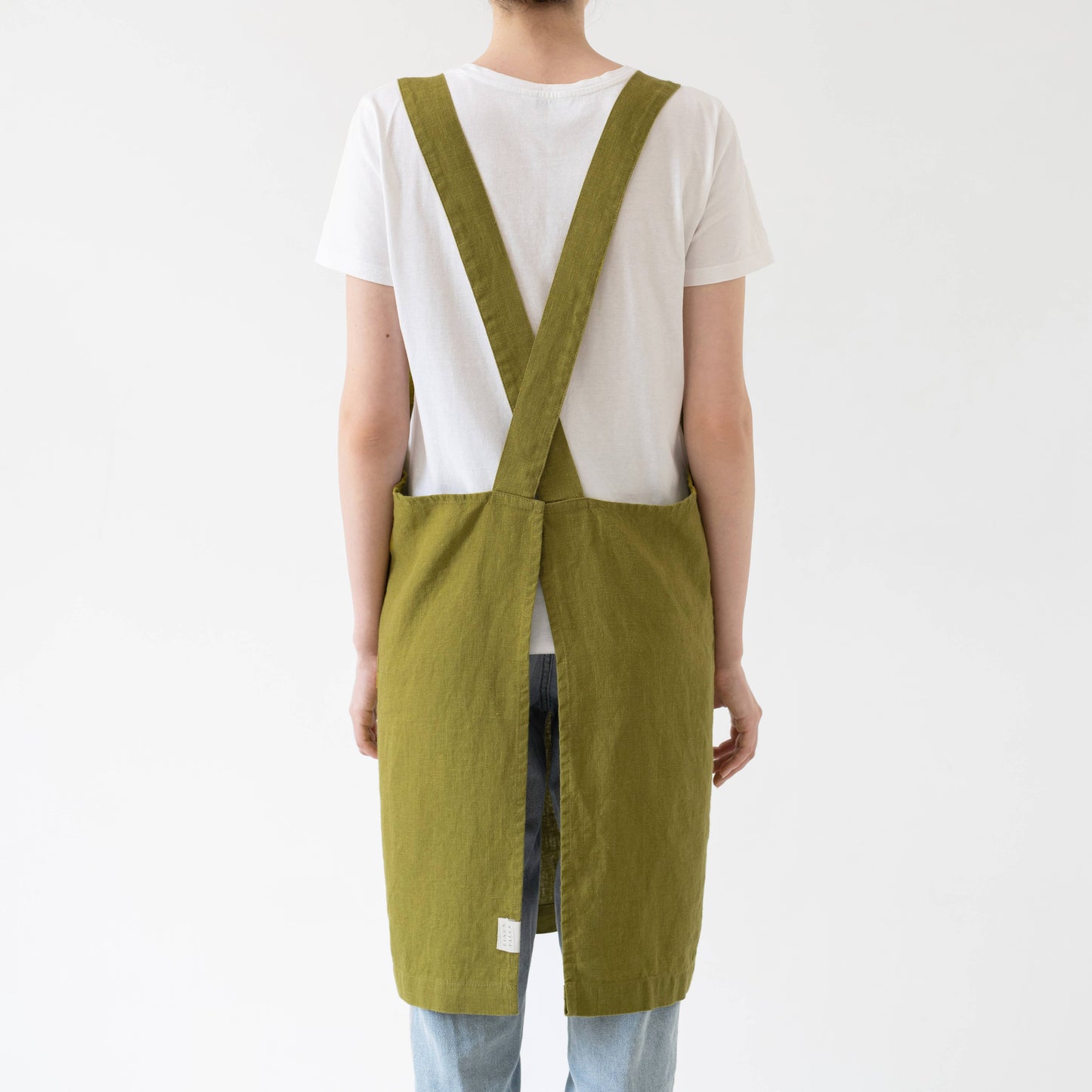 Moss Green Linen Japanese Crossback Apron