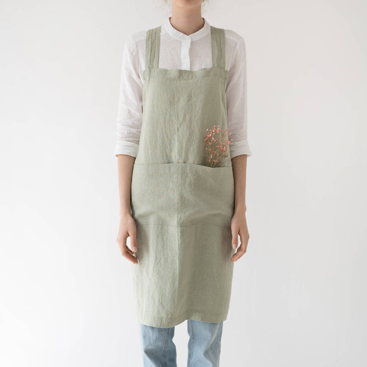 Sage Linen Japanese Crossback Apron