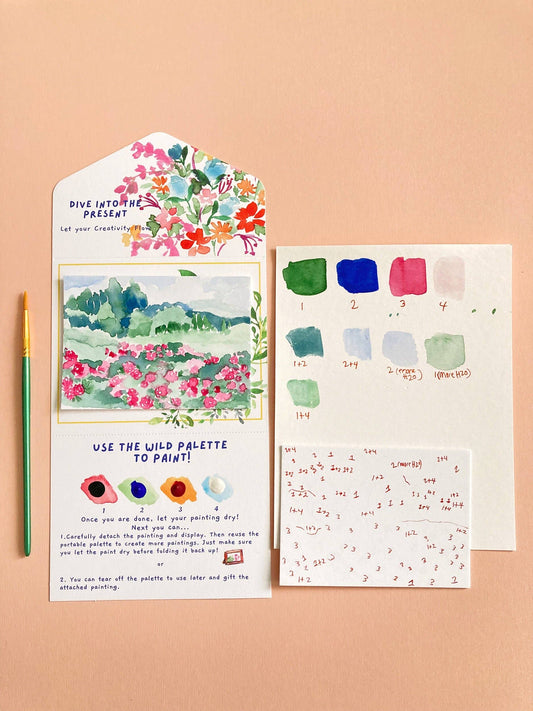 Rose Flowers Landscape Paint by Number DIY Watercolor Kit