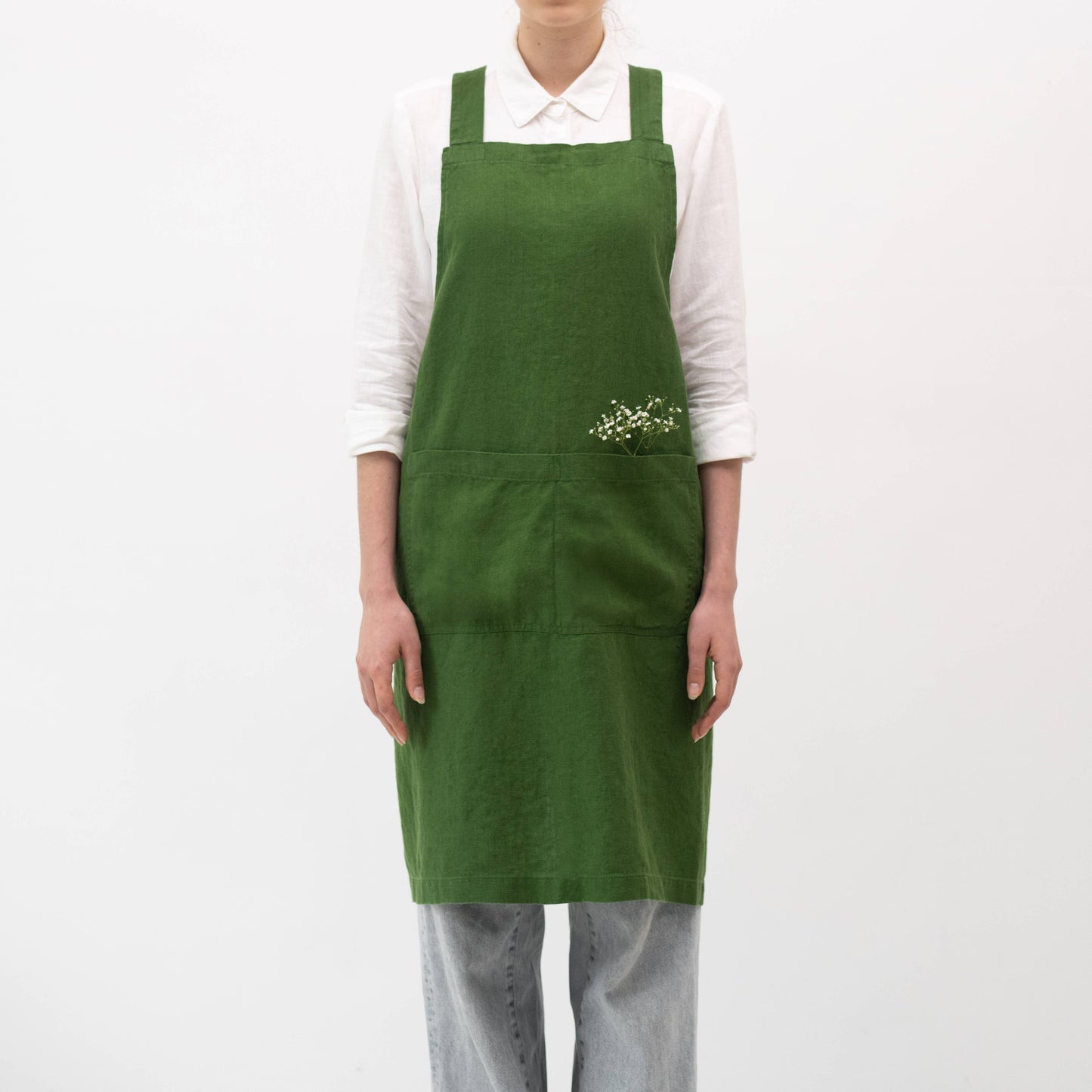 True Green Linen Japanese Crossback Apron