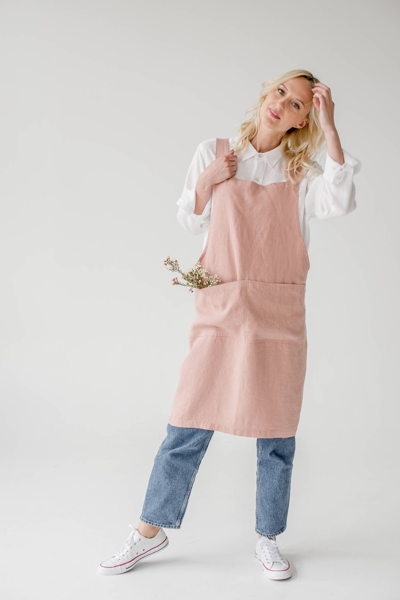 Cafe Creme Linen Japanese Crossback Apron