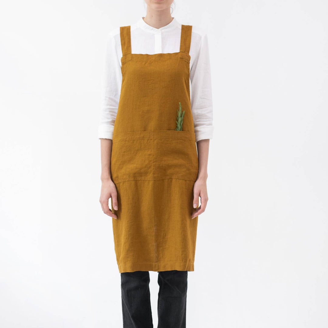 Bronze Linen Japanese Crossback Apron