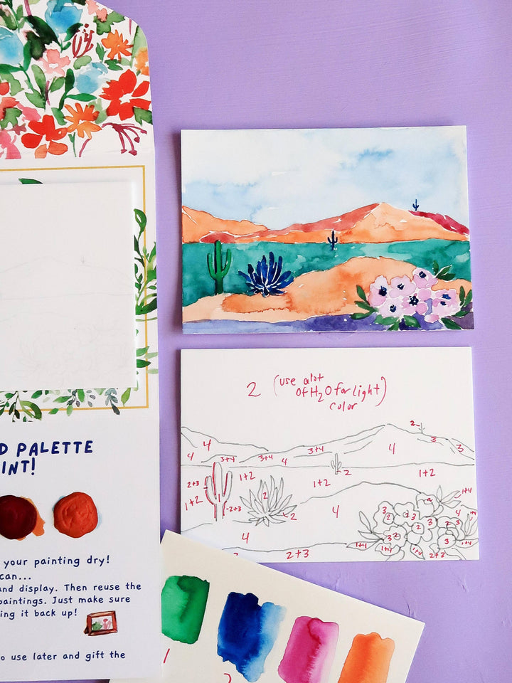 Watercolor Kit Agave Desert Landscape Paint by Number