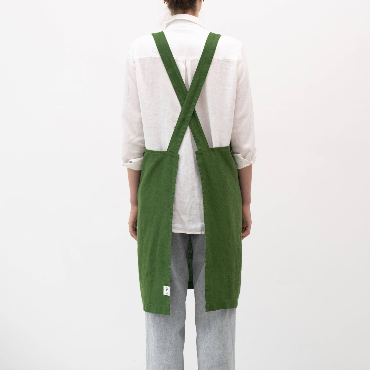 True Green Linen Japanese Crossback Apron