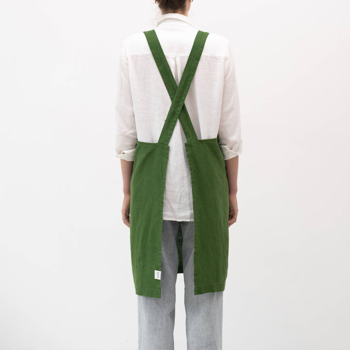 True Green Linen Japanese Crossback Apron