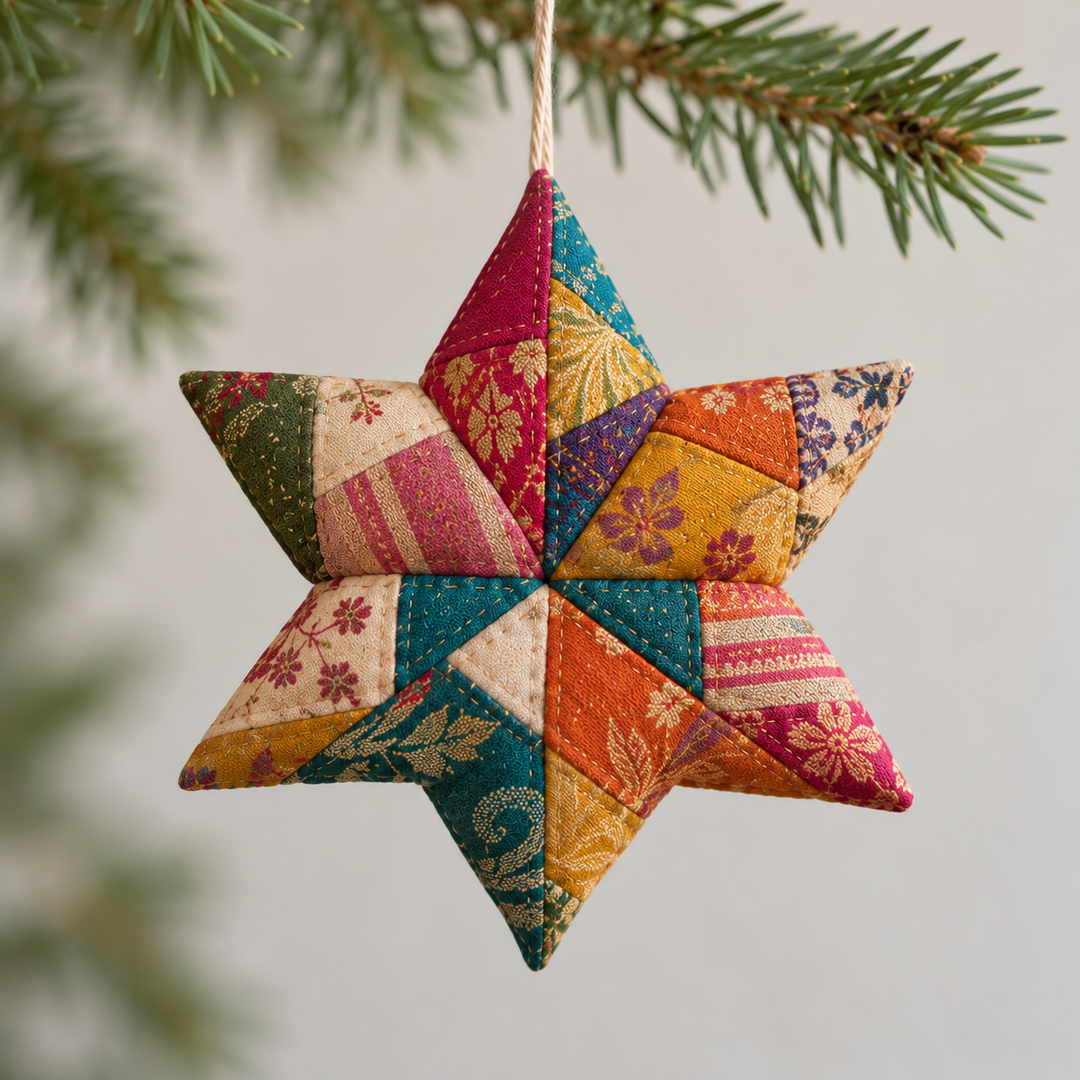 {12/2} English Paper Piecing: Reclaimed Sari Star Ornament