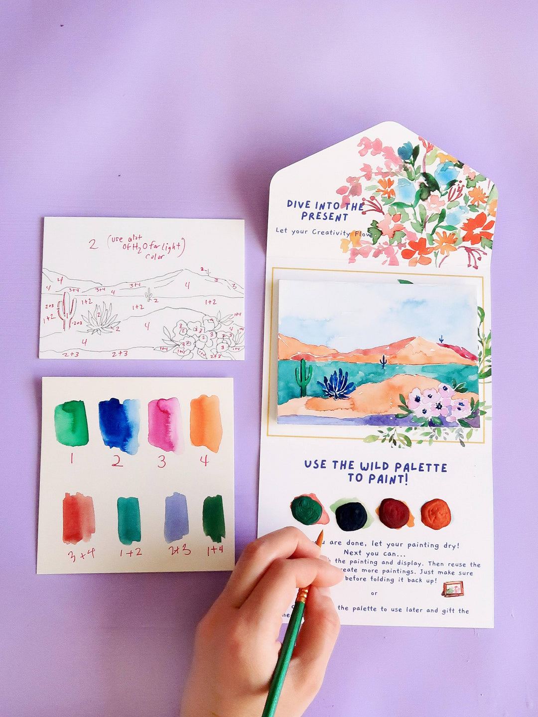 Watercolor Kit Agave Desert Landscape Paint by Number