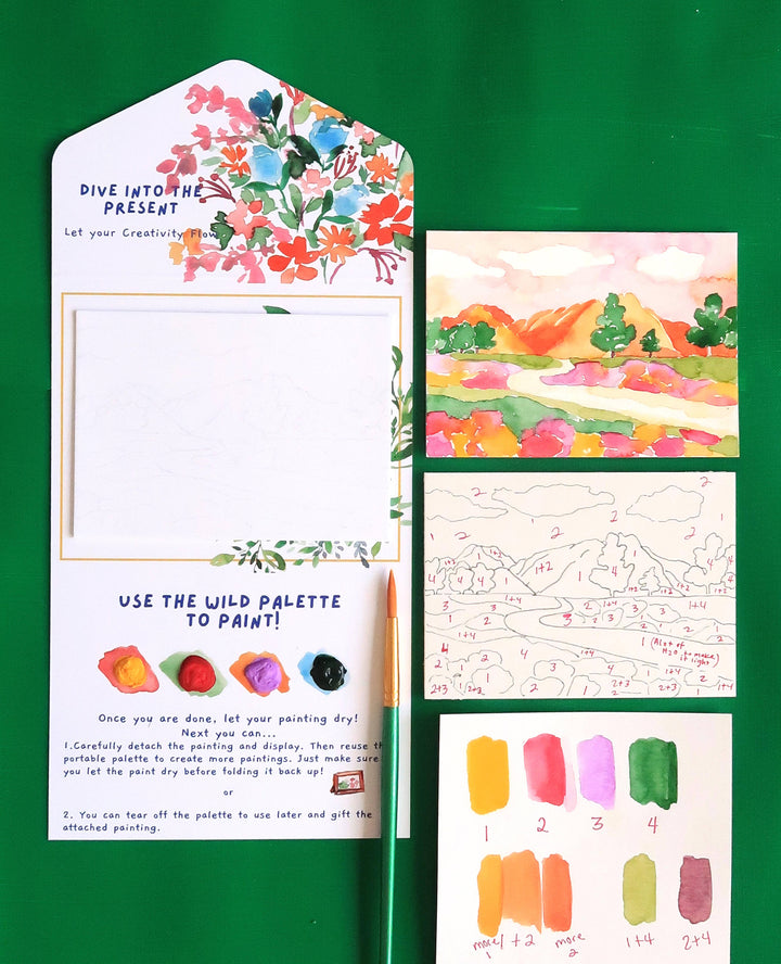 Mountain &amp; Flowers Landscape Paint by Number Watercolor Kit