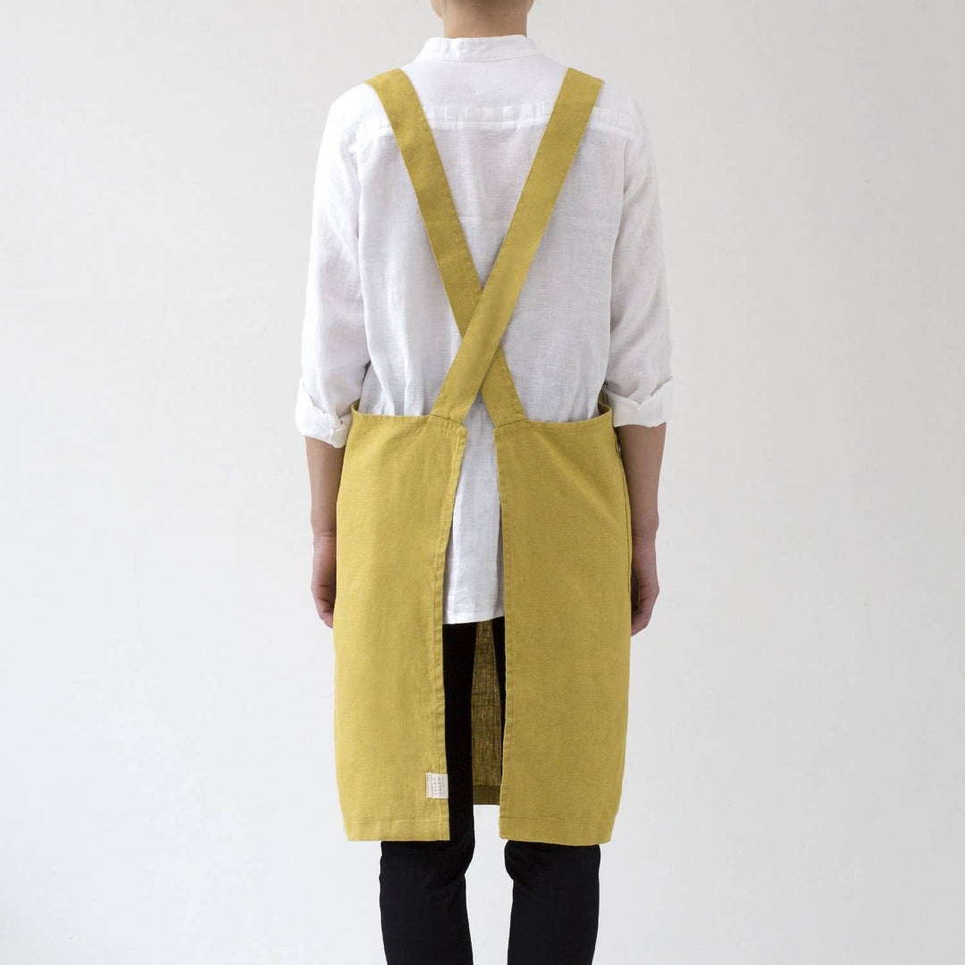 Lemon Curry Linen Japanese Crossback Apron