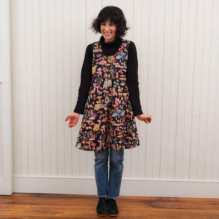 Pinafore Apron- Mushroom Magic in black