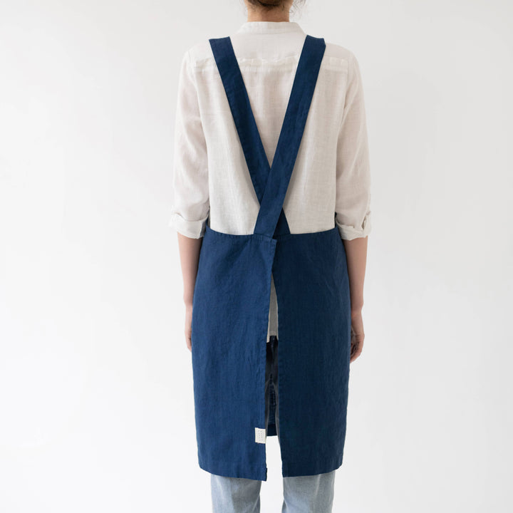 Navy Linen Japanese Crossback Apron