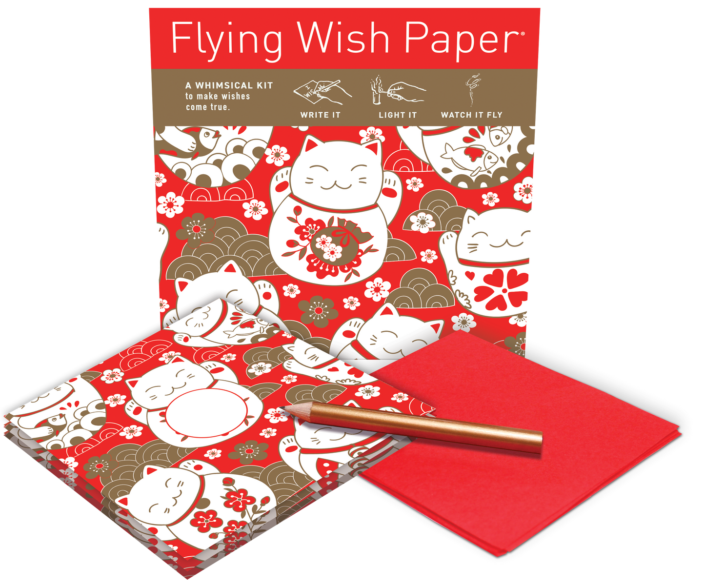 LUCKY CAT – Manifest Prosperity, Metaphysical Supplies SET Flying Wish Paper