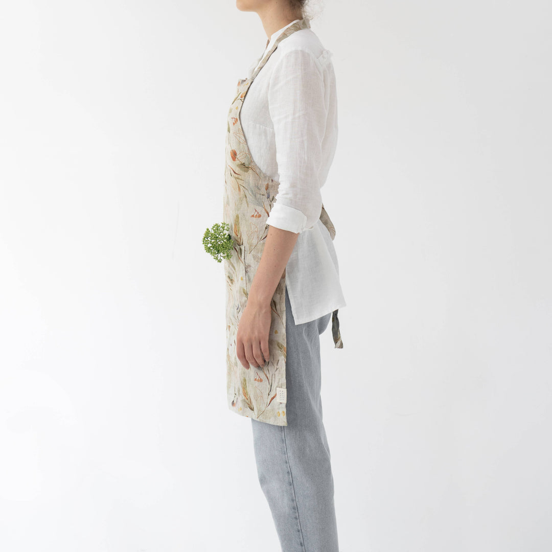 Leaves on Natural Linen Daily Apron