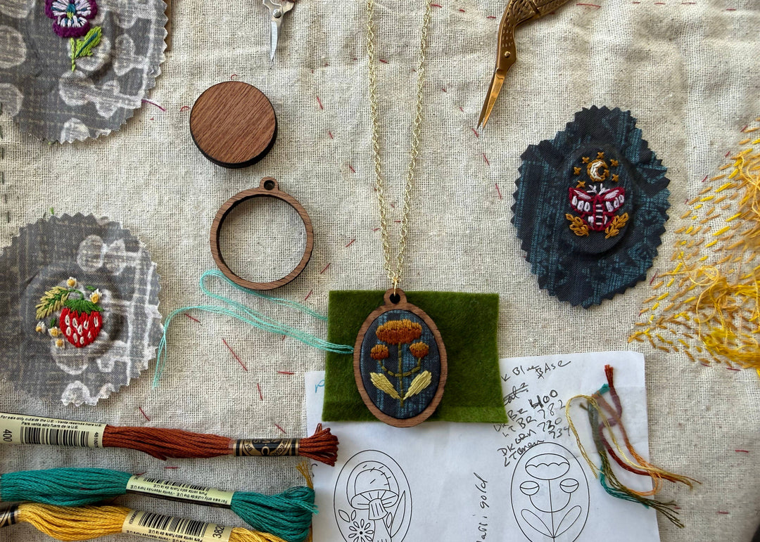 Folk Flowers | Embroidery Necklace Kit by Rikrack