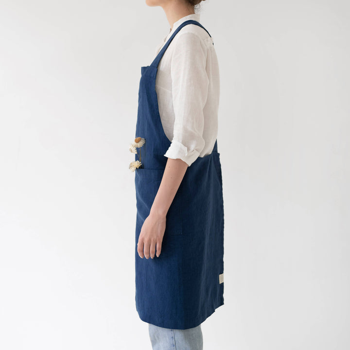 Navy Linen Japanese Crossback Apron