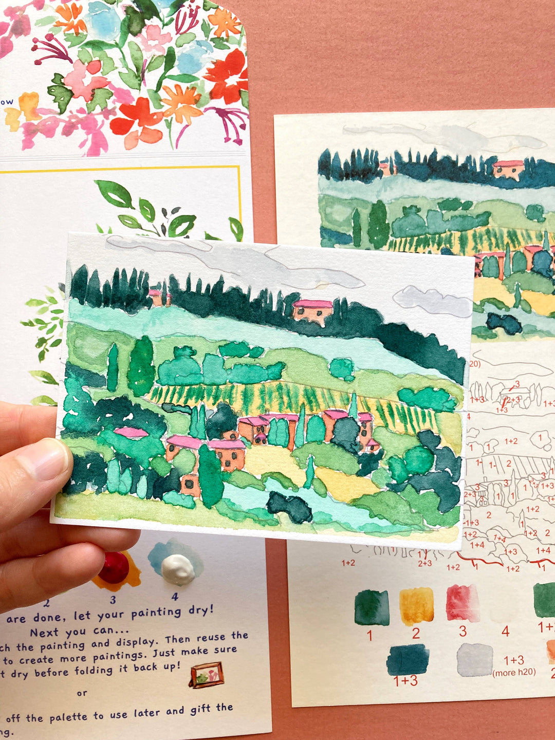 Tuscan Italian Landscape Paint by Number DIY Watercolor Kit