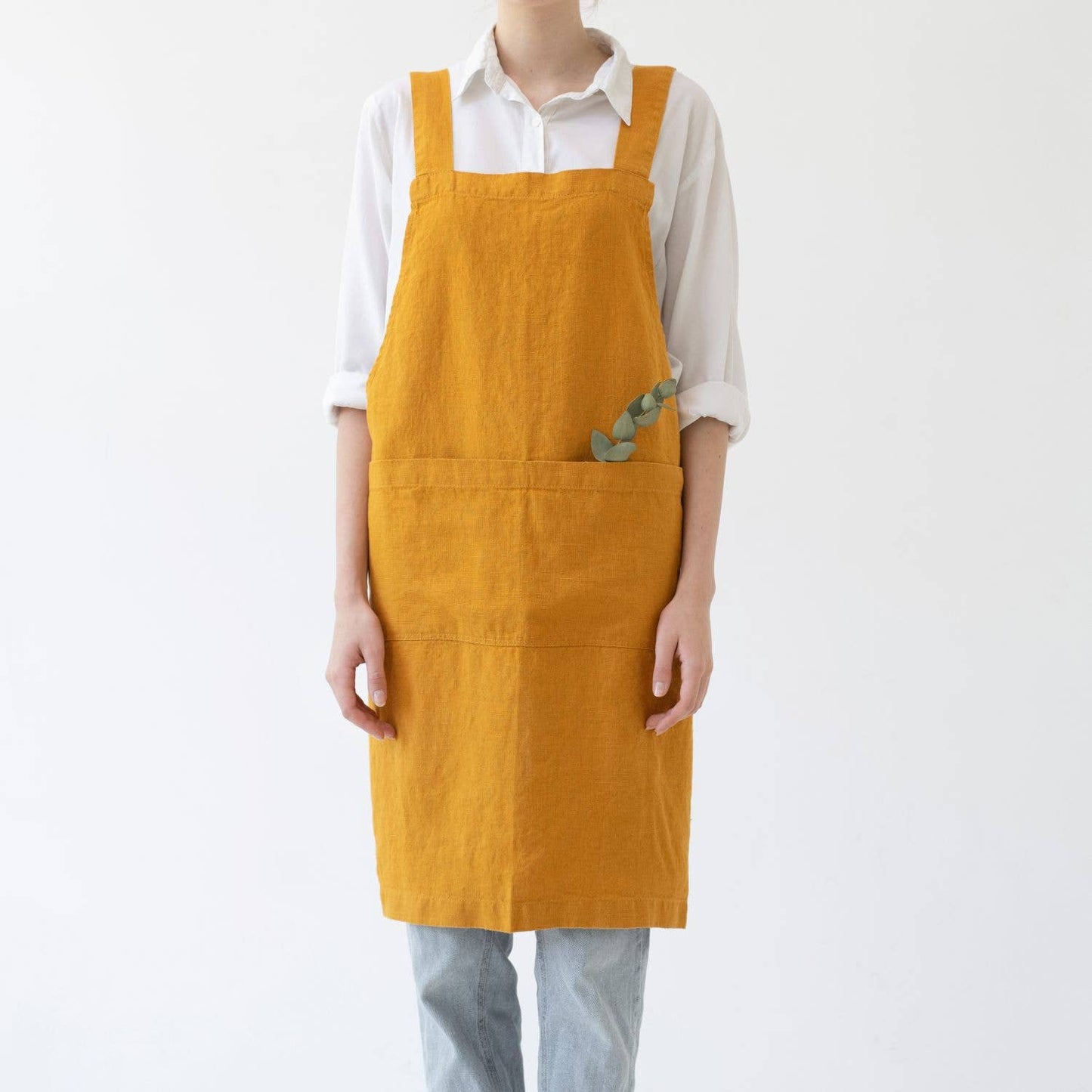 Mustard Linen Japanese Crossback Apron