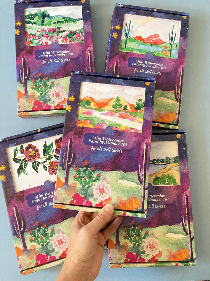 Mountain &amp; Flowers Landscape Paint by Number Watercolor Kit