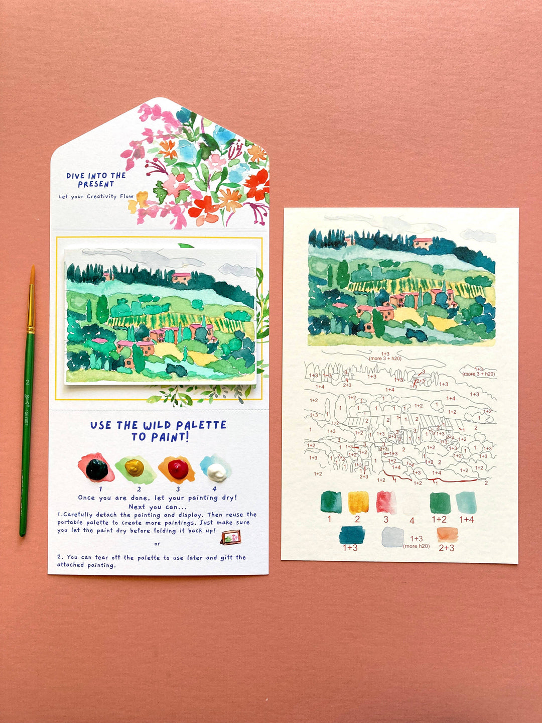 Tuscan Italian Landscape Paint by Number DIY Watercolor Kit