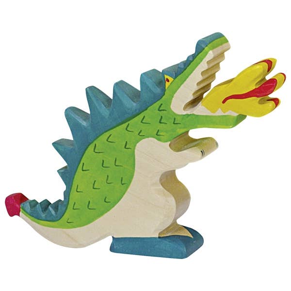Colorful wooden dragon toy on a white background