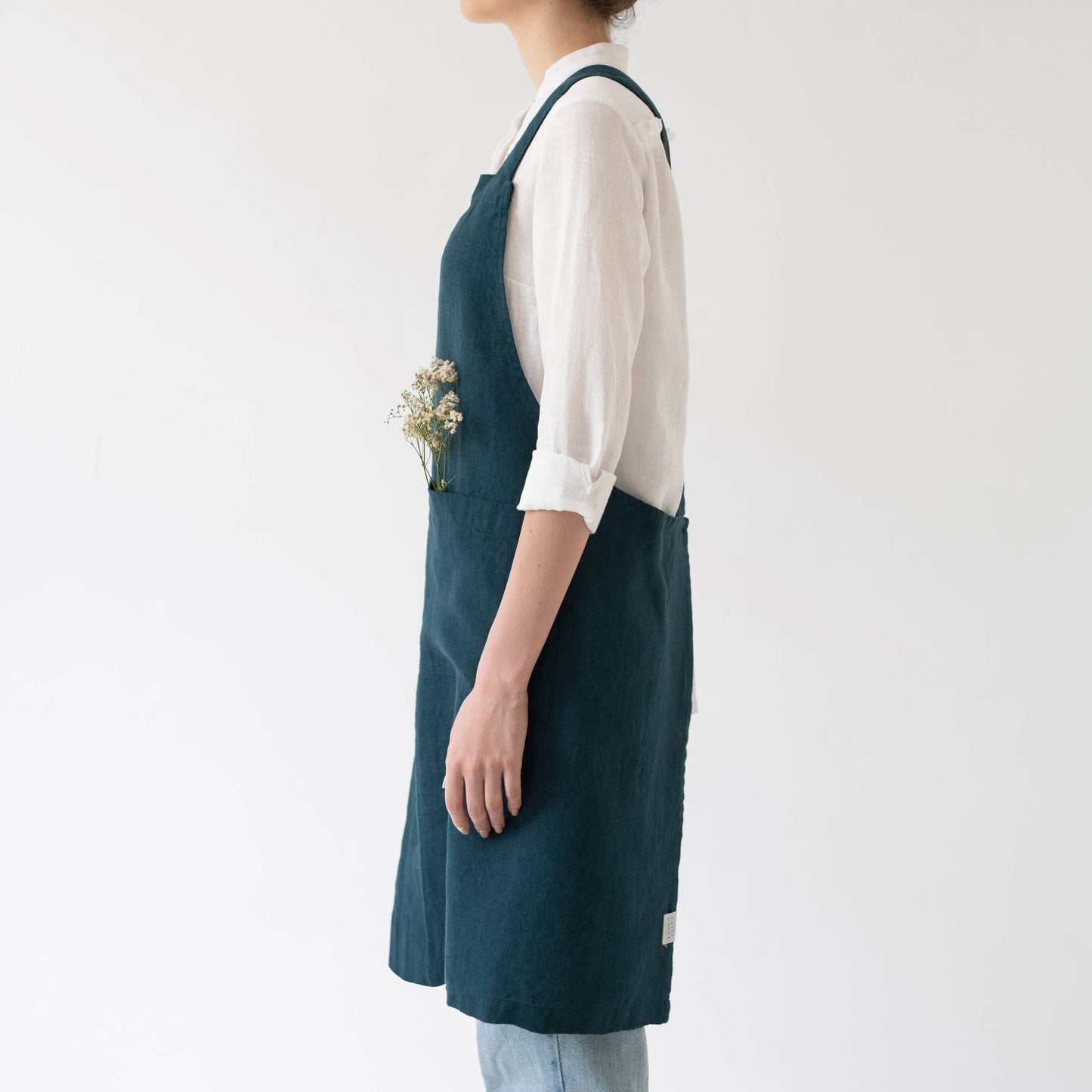 Deep Water Linen Japanese Crossback Apron
