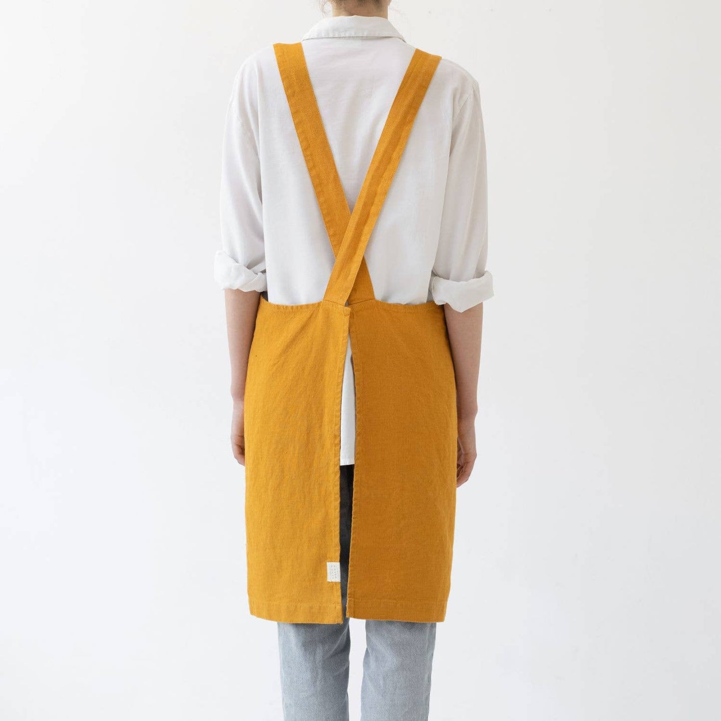 Mustard Linen Japanese Crossback Apron
