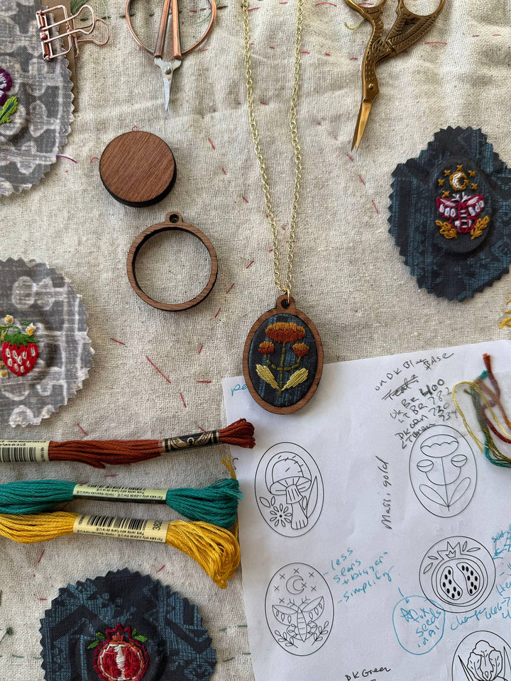 Folk Flowers | Embroidery Necklace Kit by Rikrack