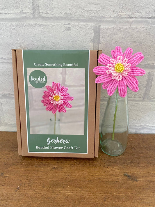 Beaded Flower Craft Kit - Gerbera (Pink). A creative gift.