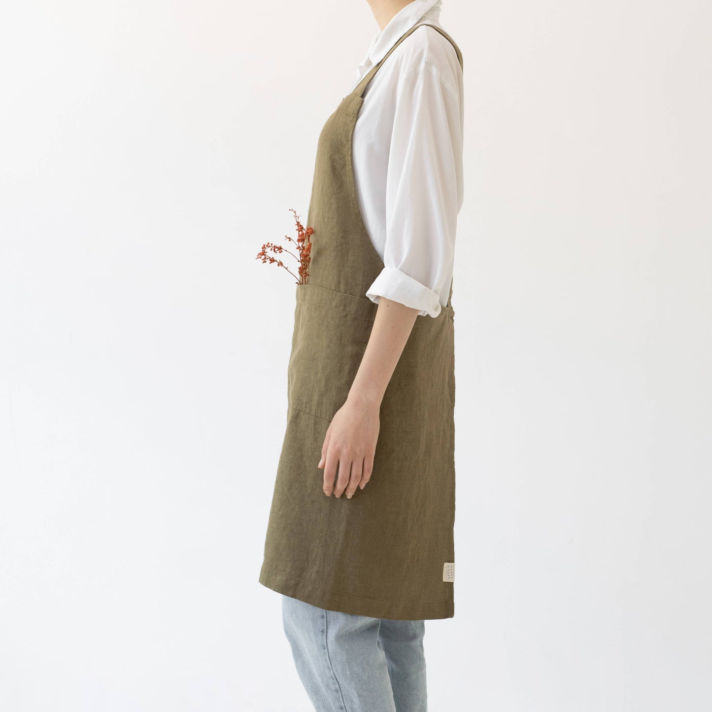 Martini Olive Linen Japanese Crossback Apron