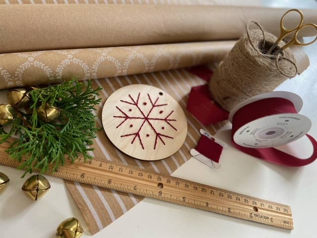 Set of 5 Christmas Snowflake Ornaments DIY Wood Embroidery
