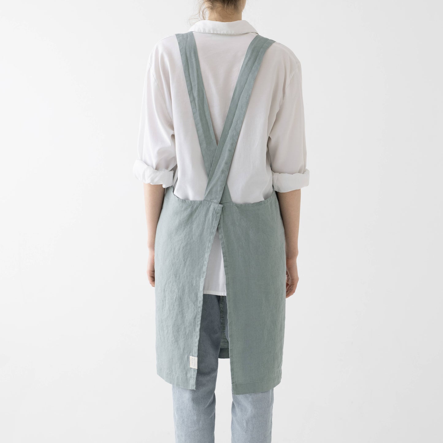 Green Milieu Linen Japanese Crossback Apron